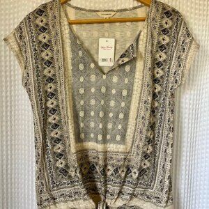 NWT Lucky Brand Geometric Print Tie Front Top Size Small